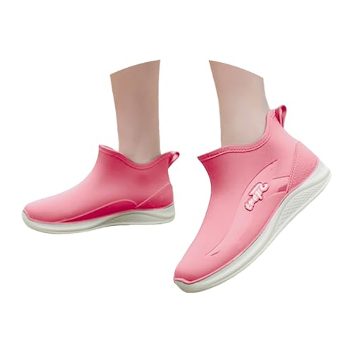 Richymfa Gummistiefel für Damen, bunt, wasserdicht, winddicht, gepolstert, Arbeitsmode, Ankle Boot bequem, flache Stiefeletten für Damen, Winter, elegant, Rosa, 39 EU von Richymfa