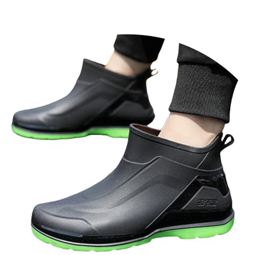 Richymfa Regenstiefel Herren Kurz Winddicht Arbeitsschuhe Wasserdicht Bequeme Stiefeletten Walking Strapazierfähig Chelsea Boot Garten Mittlere Höhe Regenschuhe Herren Niedrig, grün, 41 EU von Richymfa