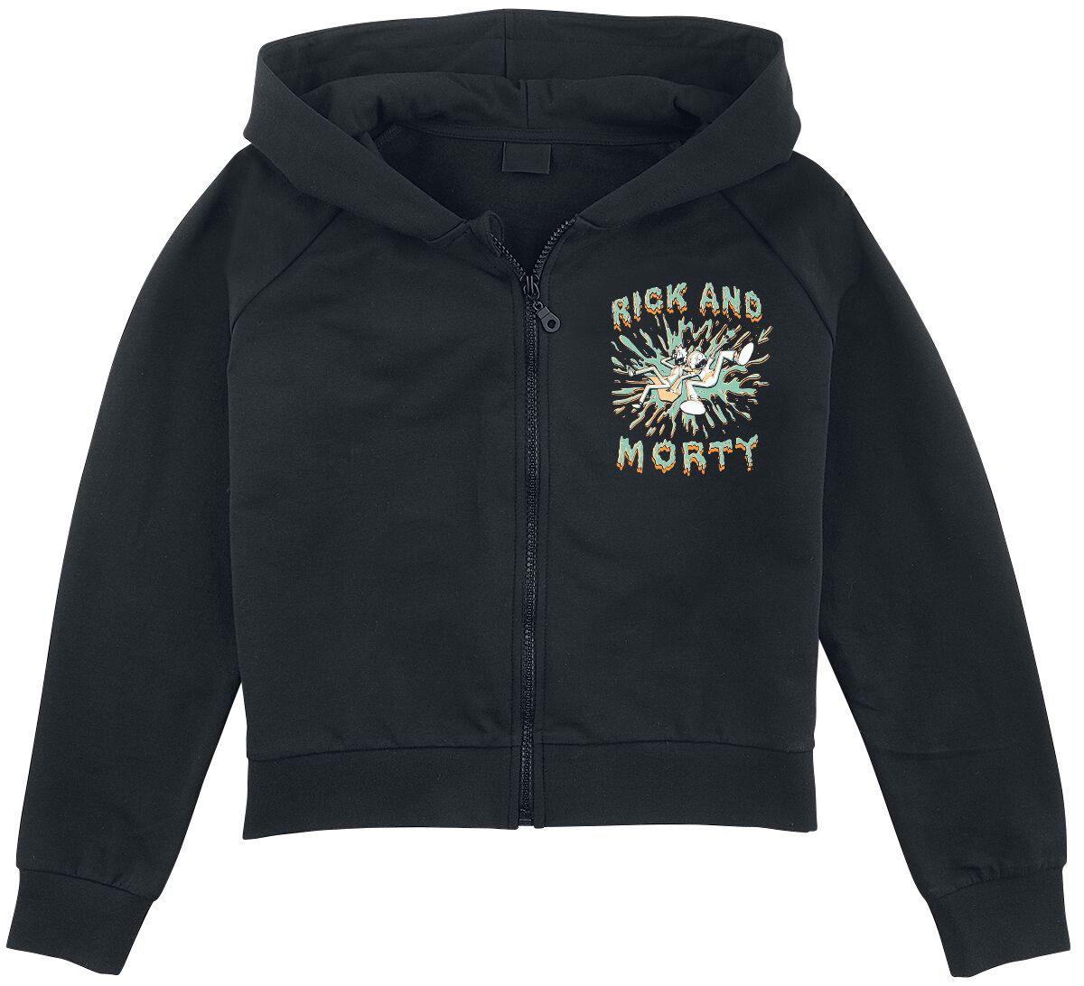 Rick And Morty Kapuzenjacke - Kids - Splash - 140 bis 176 - für Mädchen - Größe 164 - schwarz  - Lizenzierter Fanartikel von Rick And Morty