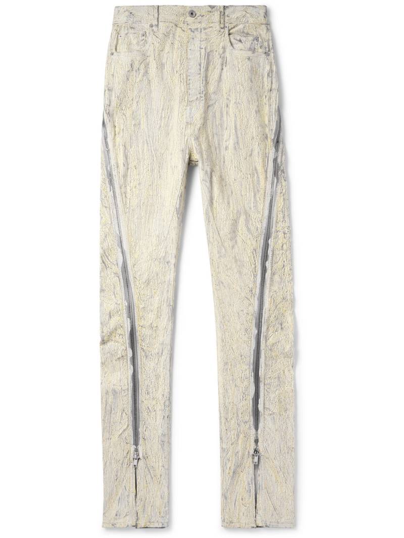 Rick Owens - Bolan Banana Flared Zip-Detailed Metallic Megacrust Jeans - Men - Neutrals - UK/US 32 von Rick Owens