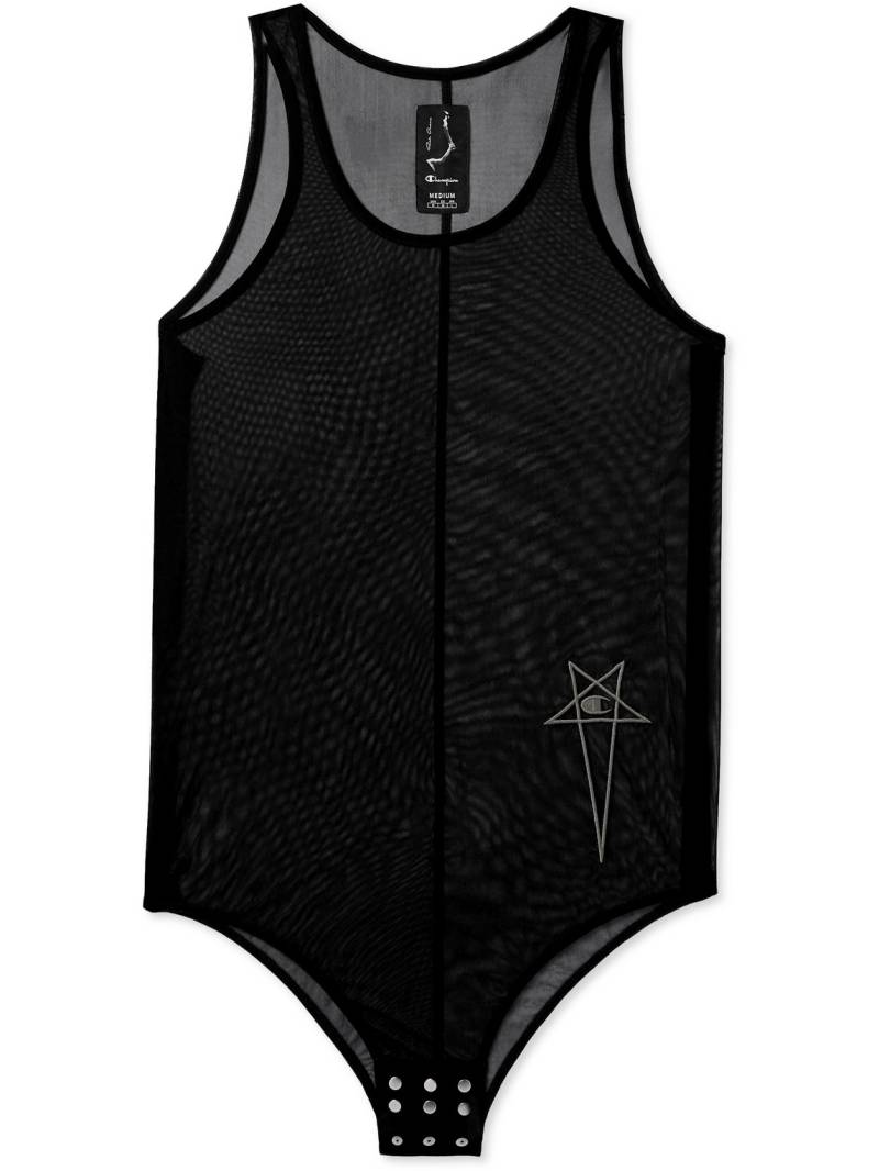 Rick Owens - Champion Basketball Logo-Embroidered Recycled-Mesh Bodysuit - Men - Black - XS von Rick Owens