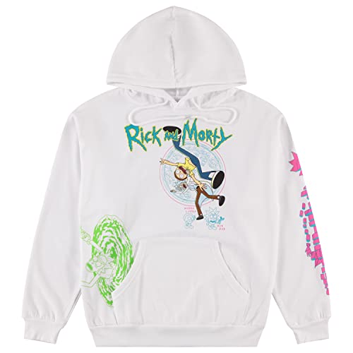 Rick and Morty Herren-Kapuzenpullover für Herren, Multi-Print-Sweatshirt – Rick & Morty, Sommer, Squanchy, klassischer Kapuzenpullover, Weiß, Large von Rick and Morty