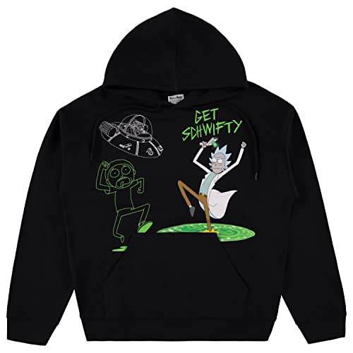 Rick and Morty Herren-Kapuzenpullover für Herren, Multi-Print-Sweatshirt – Rick & Morty, Sommer, Squanchy, klassischer Kapuzenpullover, schwarz, Medium von Rick and Morty