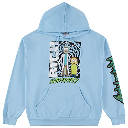 RICK AND MORTY Herren-Kapuzenpullover mit Batikmuster – Rick & Morty klassischer Kapuzenpullover, Hell, blau, Large von Rick and Morty