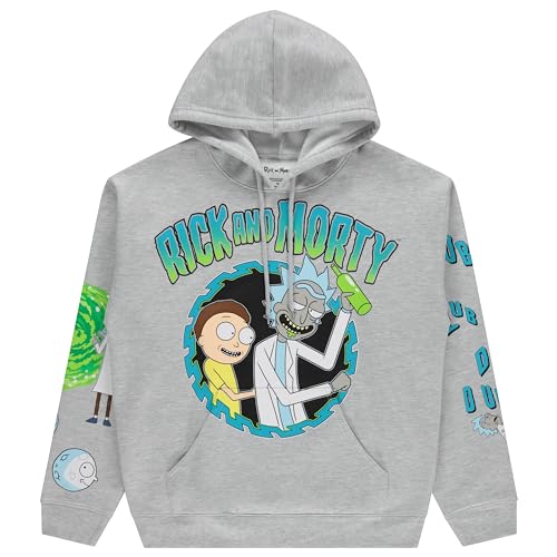 RICK AND MORTY Herren-Kapuzenpullover mit Batikmuster – Rick & Morty klassischer Kapuzenpullover, Meliert, Grau, X-Large von Rick and Morty