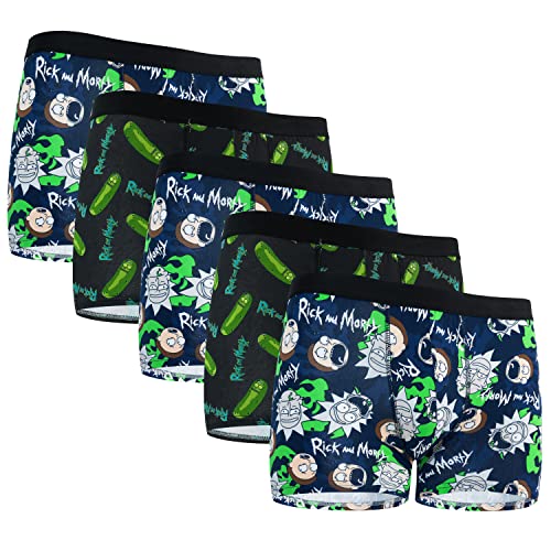 Rick and Morty Boxershorts Herren Lustig, 5er Pack Unterhosen Männer Baumwolle, Pickle Rick Herren Unterhosen (L, Schwarz/Blau) von Rick and Morty