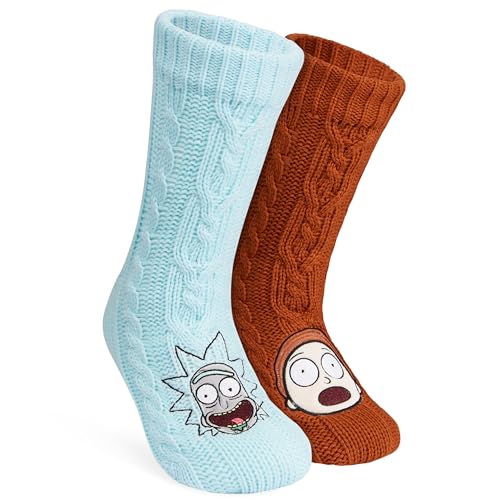 Rick and Morty Lustige Socken Herren, Kuschelsocken Herren mit ABS Anti Rutsch Noppen und Sherpa Fleece (Rost/Blau) von Rick and Morty