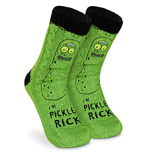 Rick and Morty Lustige Socken Herren, Kuschelsocken Herren mit ABS Anti Rutsch Noppen und Sherpa Fleece (Schwarz/Grün) von Rick and Morty