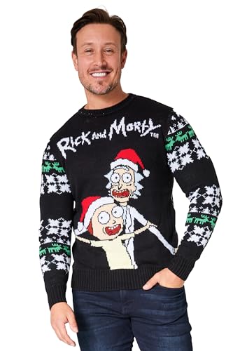 RICK AND MORTY Weihnachtspullover Herren - Christmas Pullover in M-2XL, Festlicher Christmas Sweater mit Rundhalsausschnitt (Schwarz, XL) von RICK AND MORTY