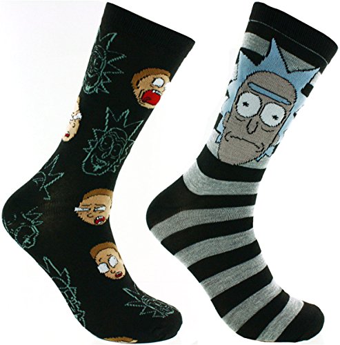 Rick & Morty Casual Socken, 2er-Pack, Schuhgröße 39-47, Schwarz, Medium von Rick and Morty