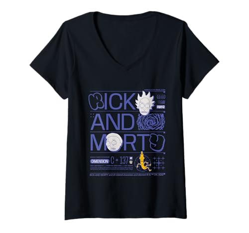 Damen Rick and Morty Merch Dimension C-137 Reiseführer T-Shirt mit V-Ausschnitt von Rick & Morty