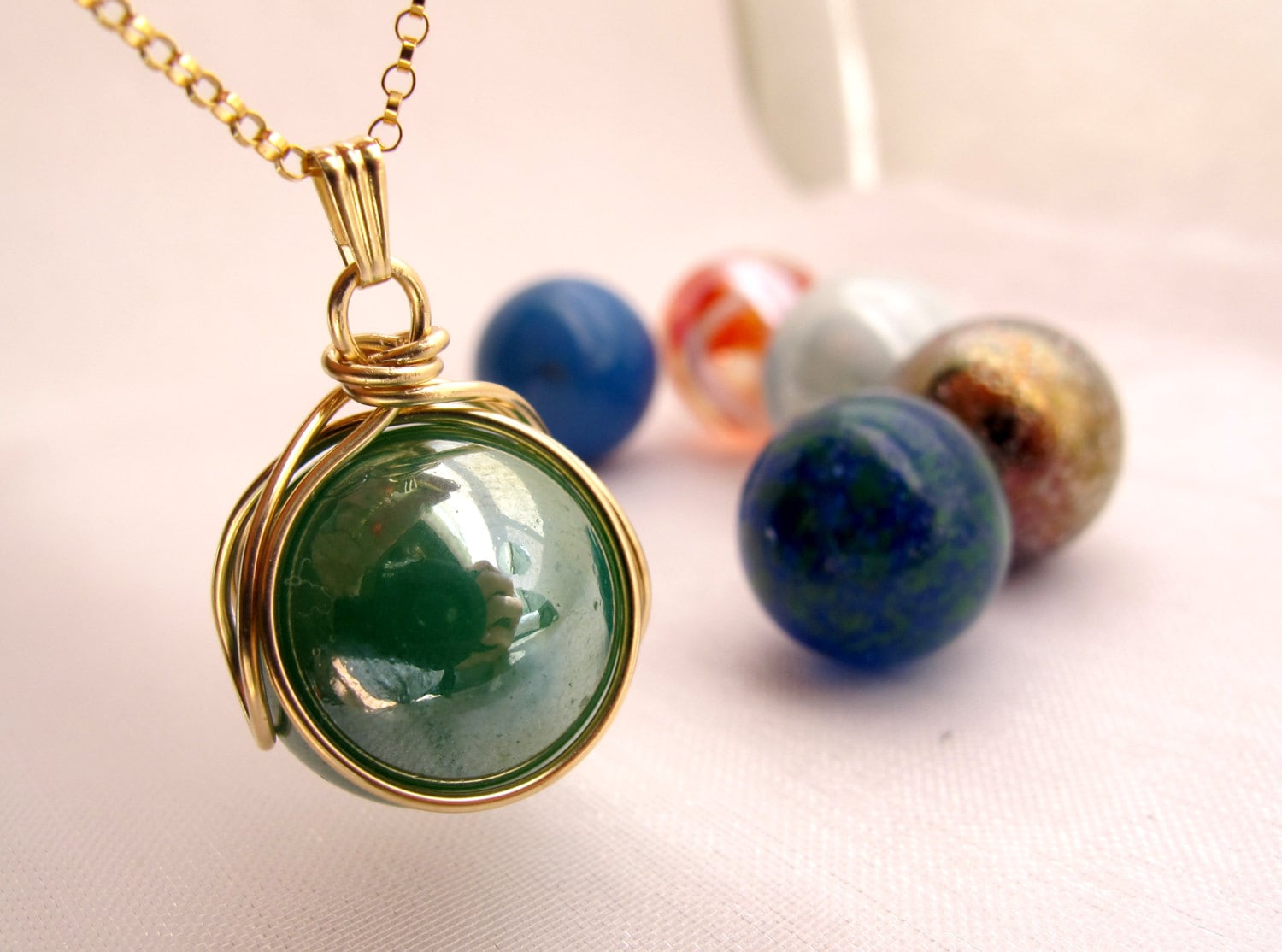 10Kt Gold Pop in Anhänger Geschenk Set - Player Marmor Vintage Geekery Halskette Familien Geburtsstein Wählen Sie Ihre 5 Steinfarben von RicksonJewelry