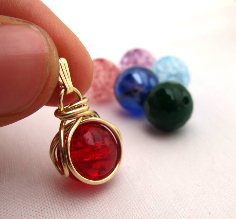 10Kt Oder 14Kt Gold Pop in Anhänger Geschenkset - Personalisieren Sie Birthstone Halskette 10 Mm Wählen Ihre 5 Steinfarben Geschenktasche Rickson von RicksonJewelry