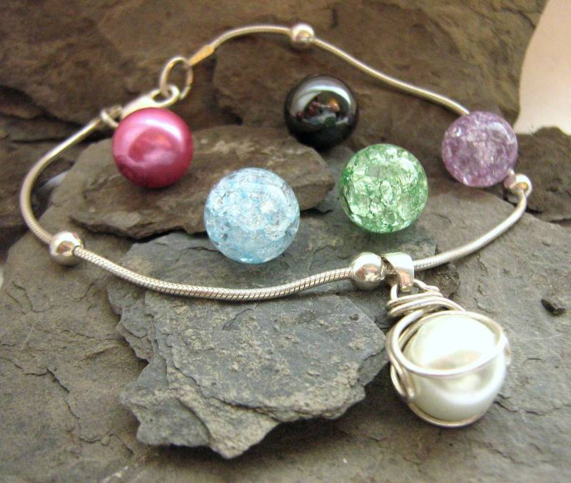 The Pop in Armband Geschenkset - Personalisieren 5 Austauschbare Steine Sterling Silber Kette Geschenktasche Valentinstag Rickson Schmuck von RicksonJewelry