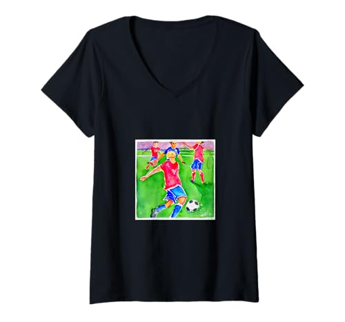 Damen Liebe zu Futbol T-Shirt mit V-Ausschnitt von Ricorino