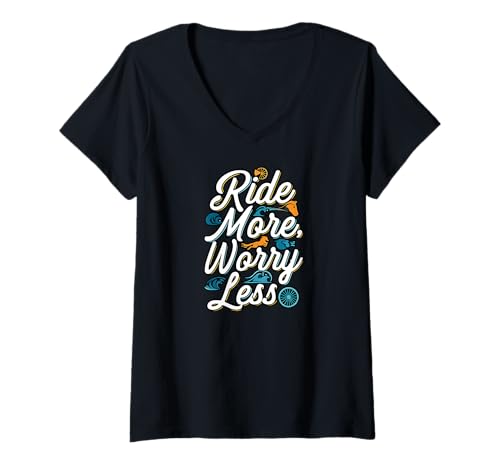 Damen Ride More Worry Less Bike Surfing Lover T-Shirt mit V-Ausschnitt Damen Ride More Worry Less Bike Surfing Lover T-Shirt mit V-Ausschnitt von Ride More Worry Less Co.