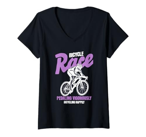 Damen Fahrrad Race Pedaling Vigorously Cycling T-Shirt mit V-Ausschnitt Damen Fahrrad Race Pedaling Vigorously Cycling T-Shirt mit V-Ausschnitt von Ride Your Bike Bicycle Racing Adventure