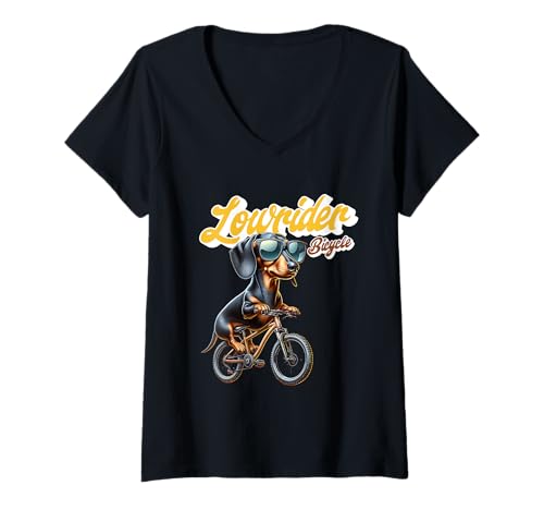 Damen Lowrider Fahrrad-Enthusiast Vibes T-Shirt mit V-Ausschnitt Damen Lowrider Fahrrad-Enthusiast Vibes T-Shirt mit V-Ausschnitt von Ride Your Bike Dachshund Fun Adventure