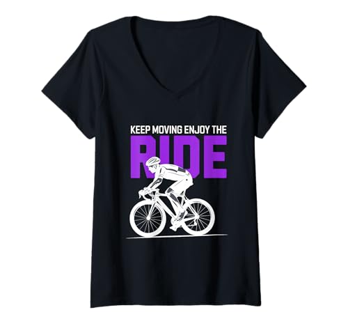 Damen Fahren Sie Fahrrad Radfahren Bleiben Sie in Bewegung Genießen Sie die Fahrt T-Shirt mit V-Ausschnitt Damen Fahren Sie Fahrrad Radfahren Bleiben Sie in Bewegung Genießen Sie die Fahrt T-Shirt mit V-Ausschnitt von Ride Your Bike Keep Moving Enjoy The Ride