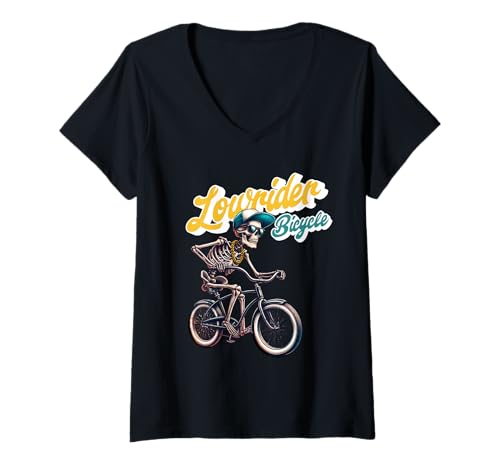 Damen Ride Your Bike Lowrider Fahrrad-Stil T-Shirt mit V-Ausschnitt von Ride Your Bike Lowrider Bicycle Fun Style