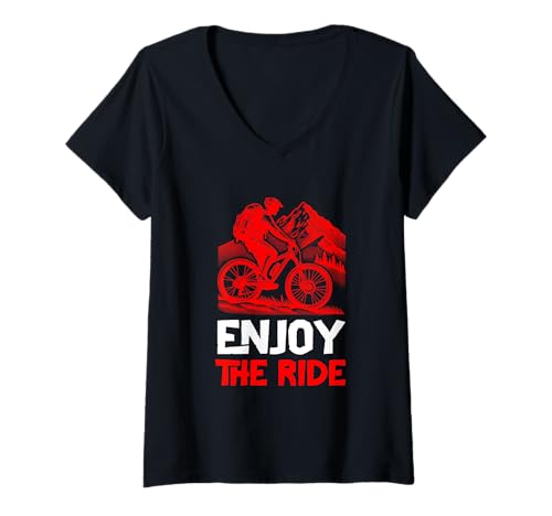 Damen Fahren Sie mit dem Fahrrad Genießen Sie die Ride-Radtour T-Shirt mit V-Ausschnitt Damen Fahren Sie mit dem Fahrrad Genießen Sie die Ride-Radtour T-Shirt mit V-Ausschnitt von Ride Your Bike Mountain Adventure Enjoy