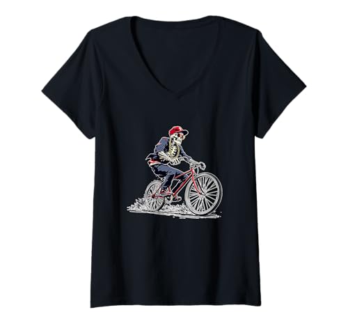 Damen Fahr Dein Fahrrad, Fan des Skeleton-Radsports T-Shirt mit V-Ausschnitt Damen Fahr Dein Fahrrad, Fan des Skeleton-Radsports T-Shirt mit V-Ausschnitt von Ride Your Bike Skeleton Cool Style