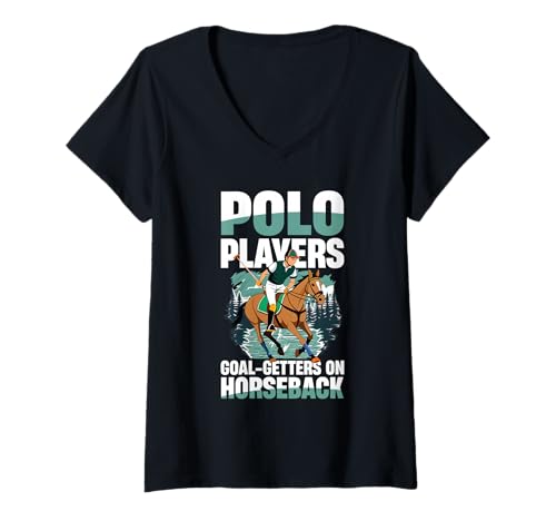 Damen Polospieler Reitsport T-Shirt mit V-Ausschnitt von Riding Horse Sport