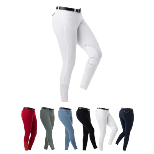 RIDING WORLD - Reithose für Damen Alexandrie | Reiterhose mit Kniebesatz aus Stoff | mit Eingrifftaschen vorn & feuchtigkeitsableitend | Reitleggings in Weiß | Damen Reitbekleidung in Größe 40 von RIDING WORLD