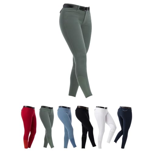 RIDING WORLD - Reithose für Mädchen & Jungen Alexandrie | Reiterhose mit Kniebesatz aus Stoff | mit Eingrifftaschen vorn | Reitleggings in Grün | Kinder Reitbekleidung in Größe 128 von RIDING WORLD