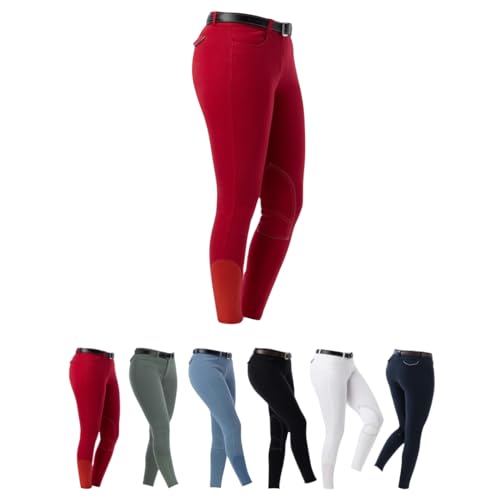 RIDING WORLD - Reithose für Mädchen & Jungen Alexandrie | Reiterhose mit Kniebesatz aus Stoff | mit Eingrifftaschen vorn | Reitleggings in Rot | Kinder Reitbekleidung in Größe 116 von RIDING WORLD