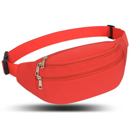 Bauchtasche Gürteltasche Hüfttasche Sport Damen Herren Wasserdicht Bauchtasche Doggy Bag Outdoor Groß Handytasche Umhängetasche Camping Wandern Fitness Fahrrad Running (Rot) von Ridirun