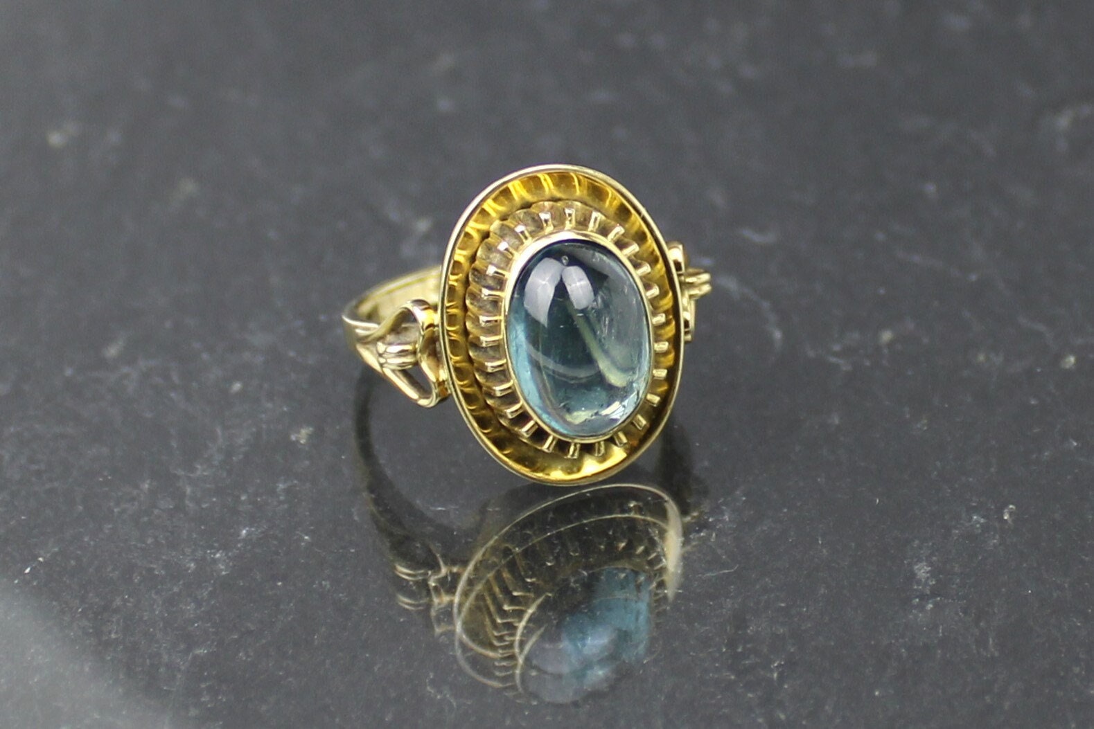 Aquamarinring, 585Er Gold, Goldschmiedearbeit, 1950Er | Aquamarine Ring, 14 Karat Goldsmith's Work, 1950S von RiedAntik