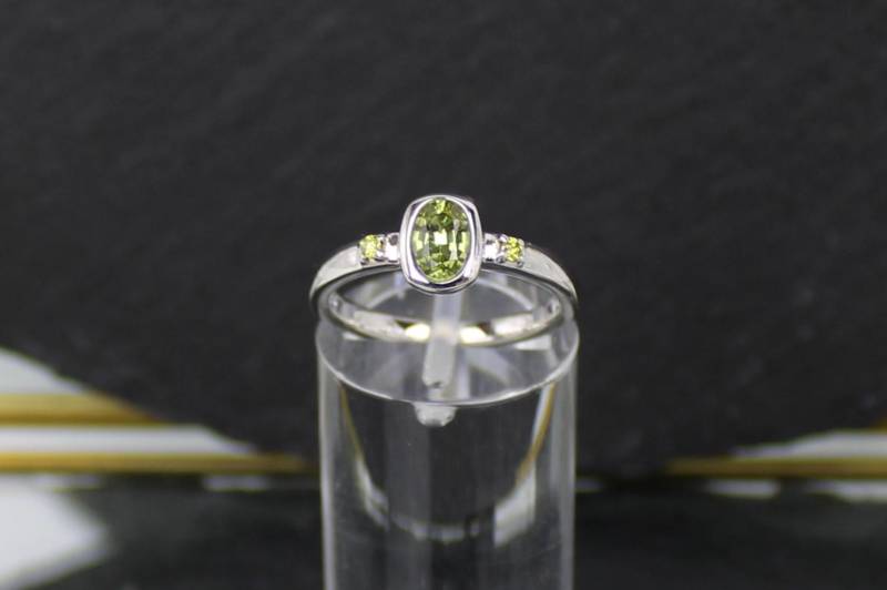 Brillantring Mit Seltenem Mali-Granat, 375Er Weißgold, 9 Karat | Brilliant Ring With A Rare Mali Garnet, 375 White Gold, Carat von RiedAntik