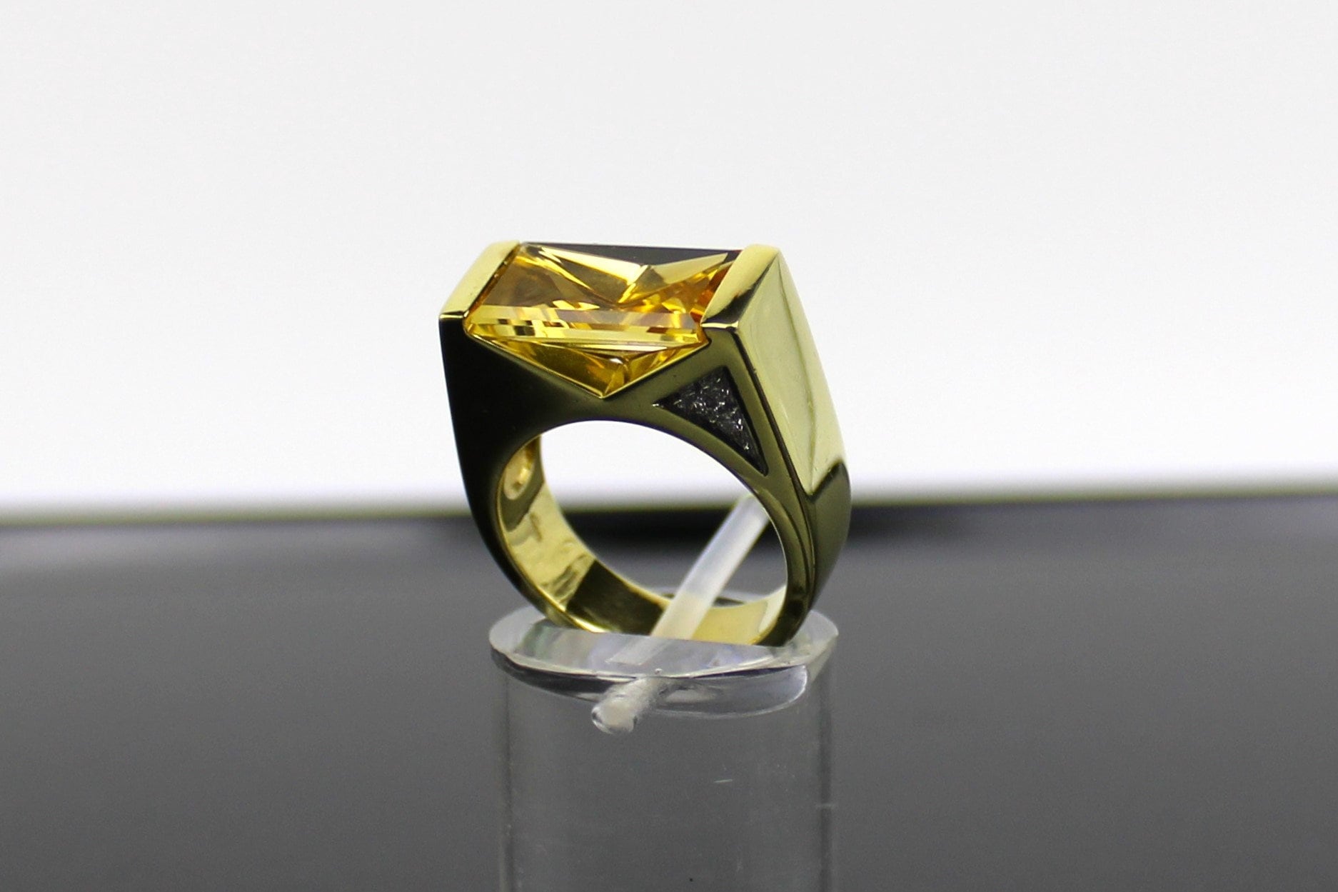 Citrin-Brillant-Goldring, Designer Goldring, 585Er Gelbgold | Citrine Diamond Gold Ring, Designer 585 Yellow Gold von RiedAntik