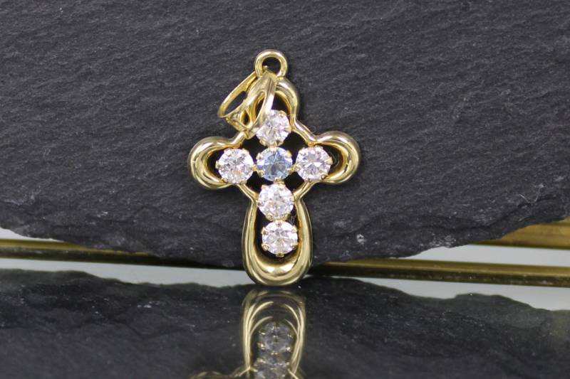 Goldkreuz, Kreuzanhänger, 750Er Gelbgold, Arezzo, Italien | Gold Cross Pendant, 18K Yellow Gold, Italy von RiedAntik