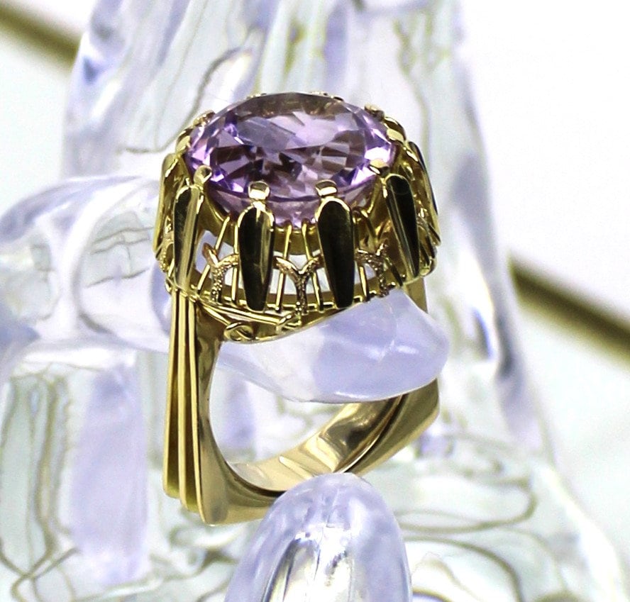 Goldring Mit Lavender-Amethyst, 585Er Gold, 1940Er/1950Er Jahre | Large 14K With 8 Ct. Lavender Amethyst, 1940S/1950S von RiedAntik