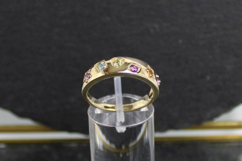 Multi Edelstein Goldring, 375Er Gelbgold, 9 Karat | Multi Gemstone Gold Ring, 375 Yellow Gold, Carat von RiedAntik