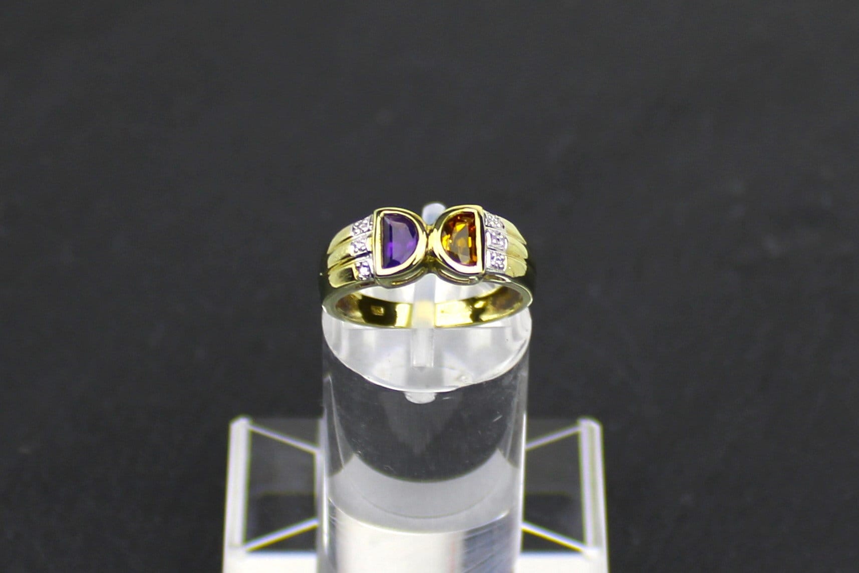 Multistein-Diamantring Aus 333Er Gelbgold, Amethyst, Citrin | Multi-stone Diamond Ring Made Of 8 Karat Gold von RiedAntik