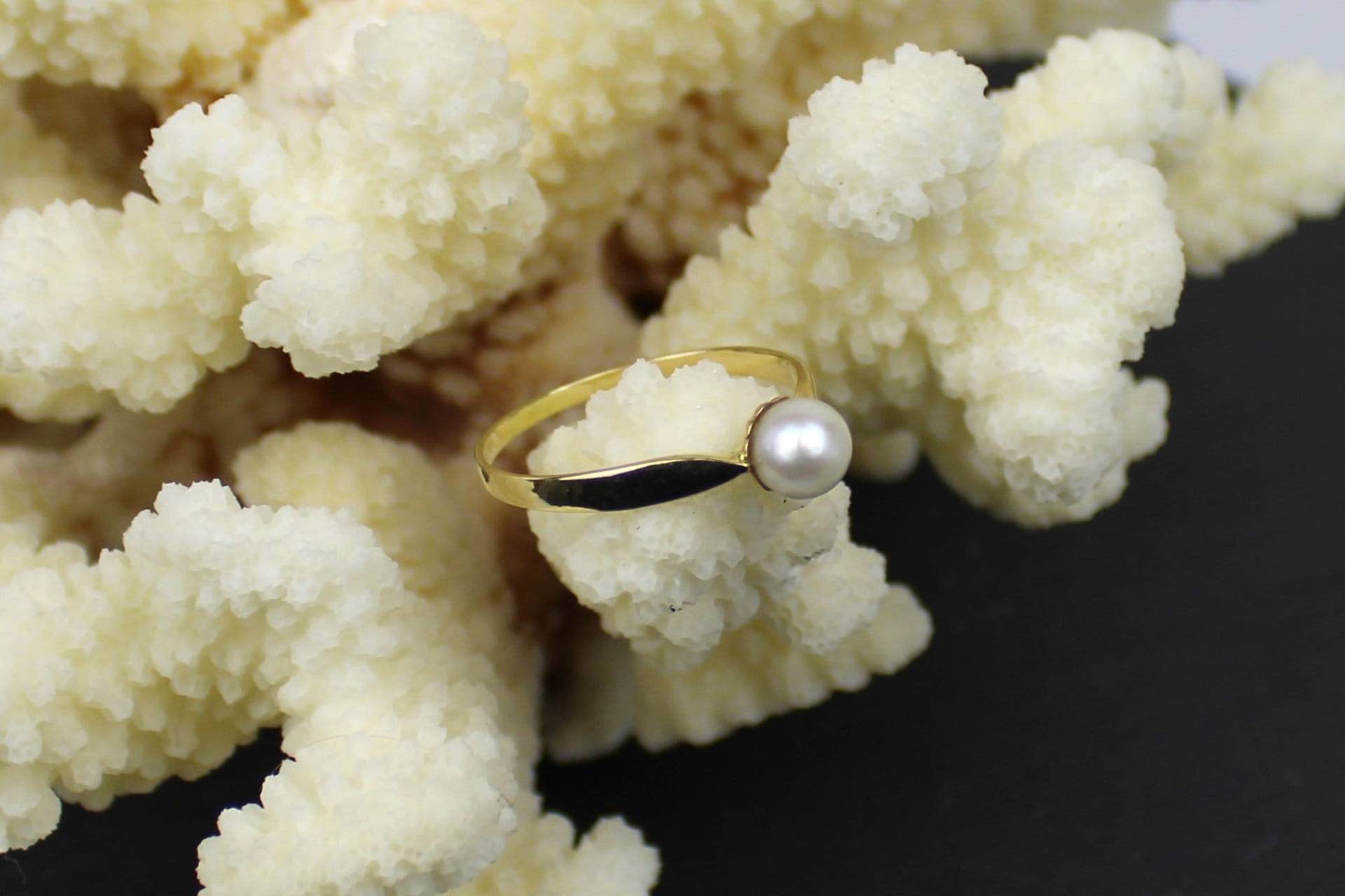 Perlen-Goldring, Goldring, 585Er Gelbgold | Antique 14K Pearl-Ring, 1940S von RiedAntik