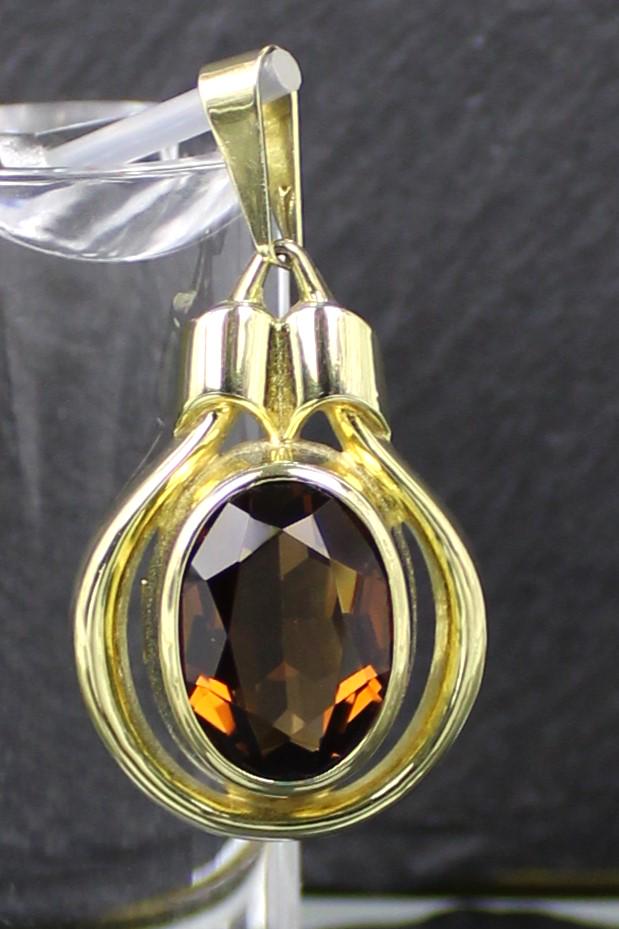 Rauchquarz Goldanhänger Aus 333Er Gelbgold, 8 Karat | Smoky Quartz Gold Pendant Made Of 333 Yellow Gold, Karat von RiedAntik