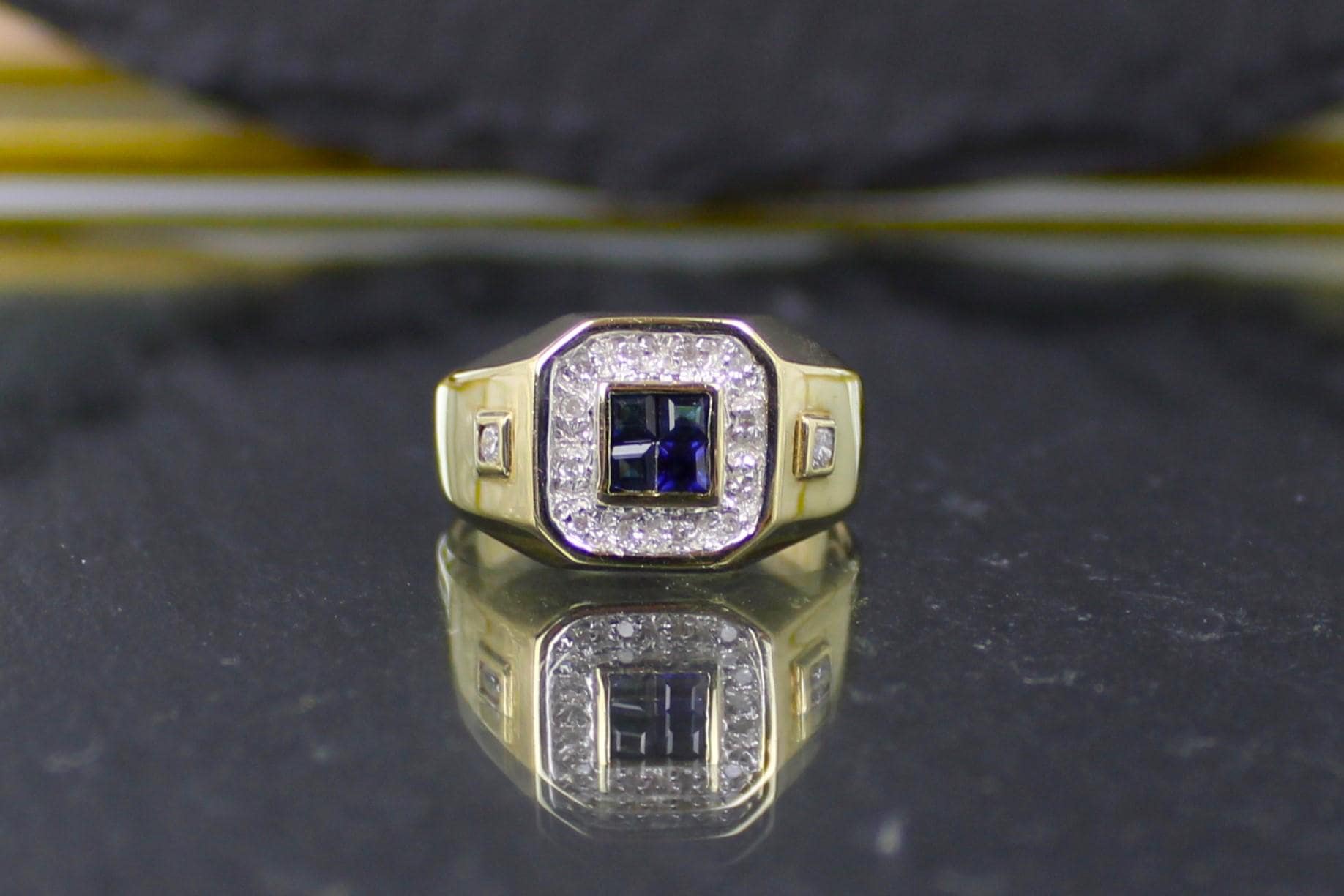 Saphir-Diamantring, Goldring, 333Er Gelbgold, 8 Karat | Sapphire & Diamond Gold Ring, 14Kt Yellow Gold, Carat von RiedAntik