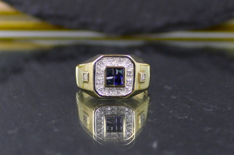 Saphir-Diamantring, Goldring, 333Er Gelbgold, 8 Karat | Sapphire & Diamond Gold Ring, 14Kt Yellow Gold, Carat von RiedAntik