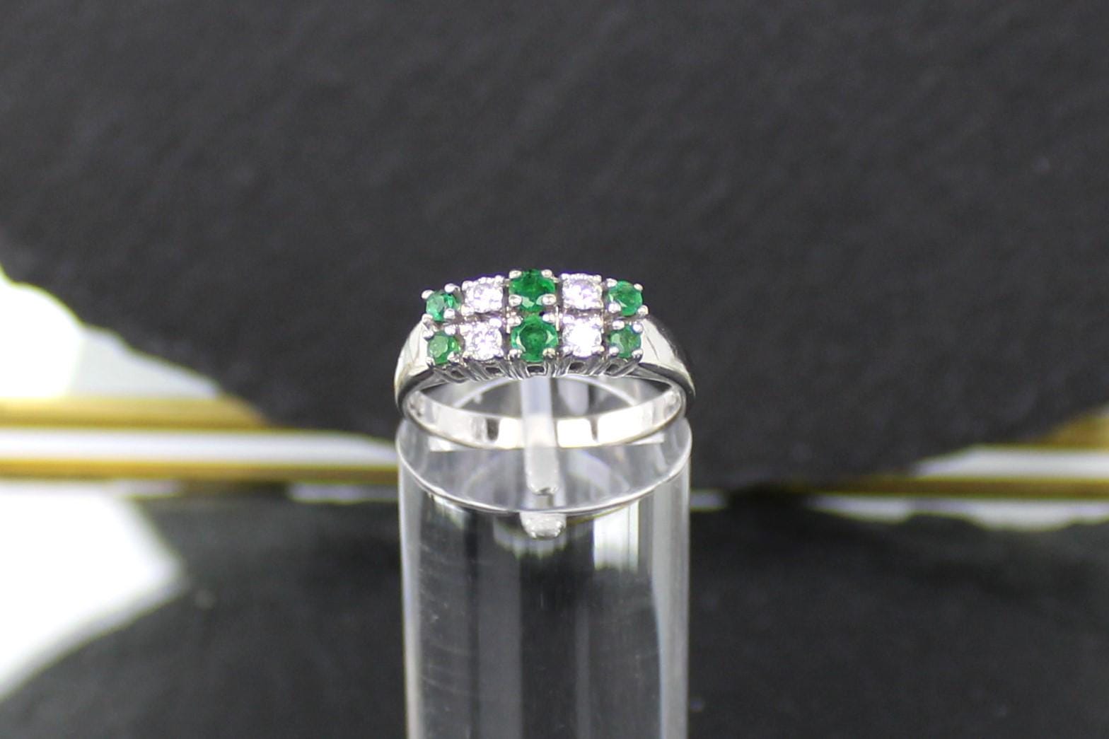 Smaragd-Diamant Weißgoldring, 585Er Weißgold, 14 Karat | Emerald & Diamond White Gold Ring, 585 Gold, Karat von RiedAntik