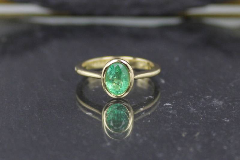 Smaragdring, Smaragd-Goldring Aus 375Er Gelbgold | Emerald Gold Ring, 9K Gold von RiedAntik