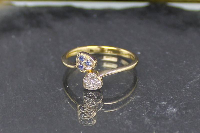 Toi Et Moi Ring, Topas-Diamant Goldring Aus 750Er Gelbgold | Toi Topaz & Diamond Gold Ring in 18K Gold von RiedAntik