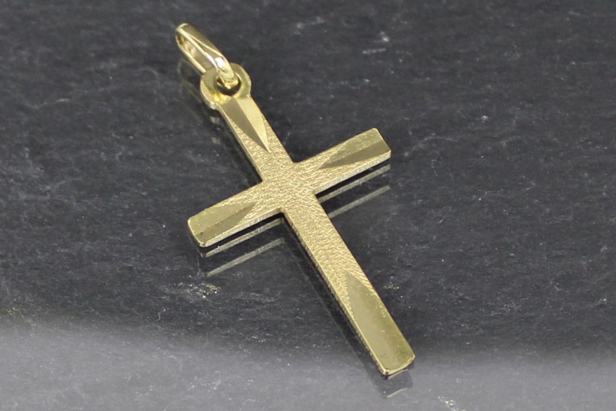 Verziertes Goldkreuz, Kreuzanhänger, 333Er Gelbgold, 8 Karat | Decorated Gold Cross Pendant, 333 Yellow Gold, Karat von RiedAntik