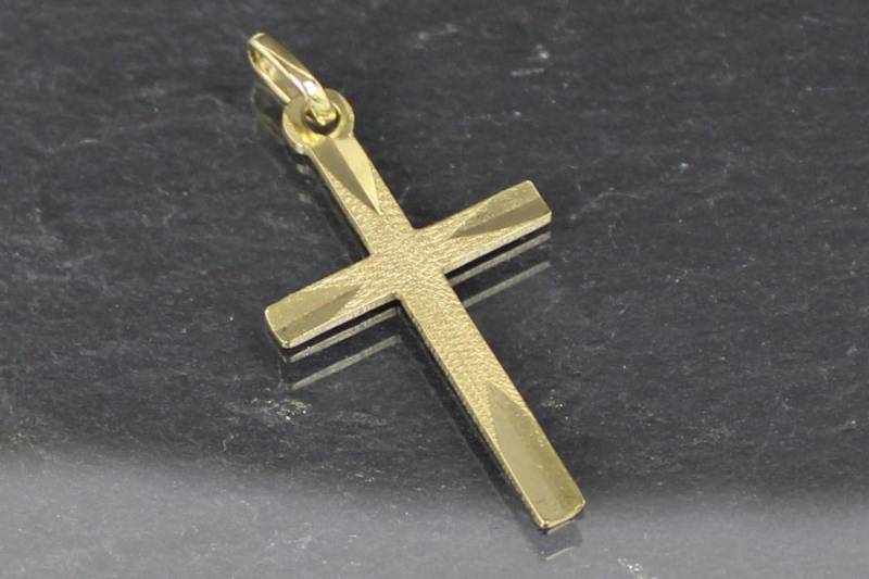 Verziertes Goldkreuz, Kreuzanhänger, 333Er Gelbgold, 8 Karat | Decorated Gold Cross Pendant, 333 Yellow Gold, Karat von RiedAntik