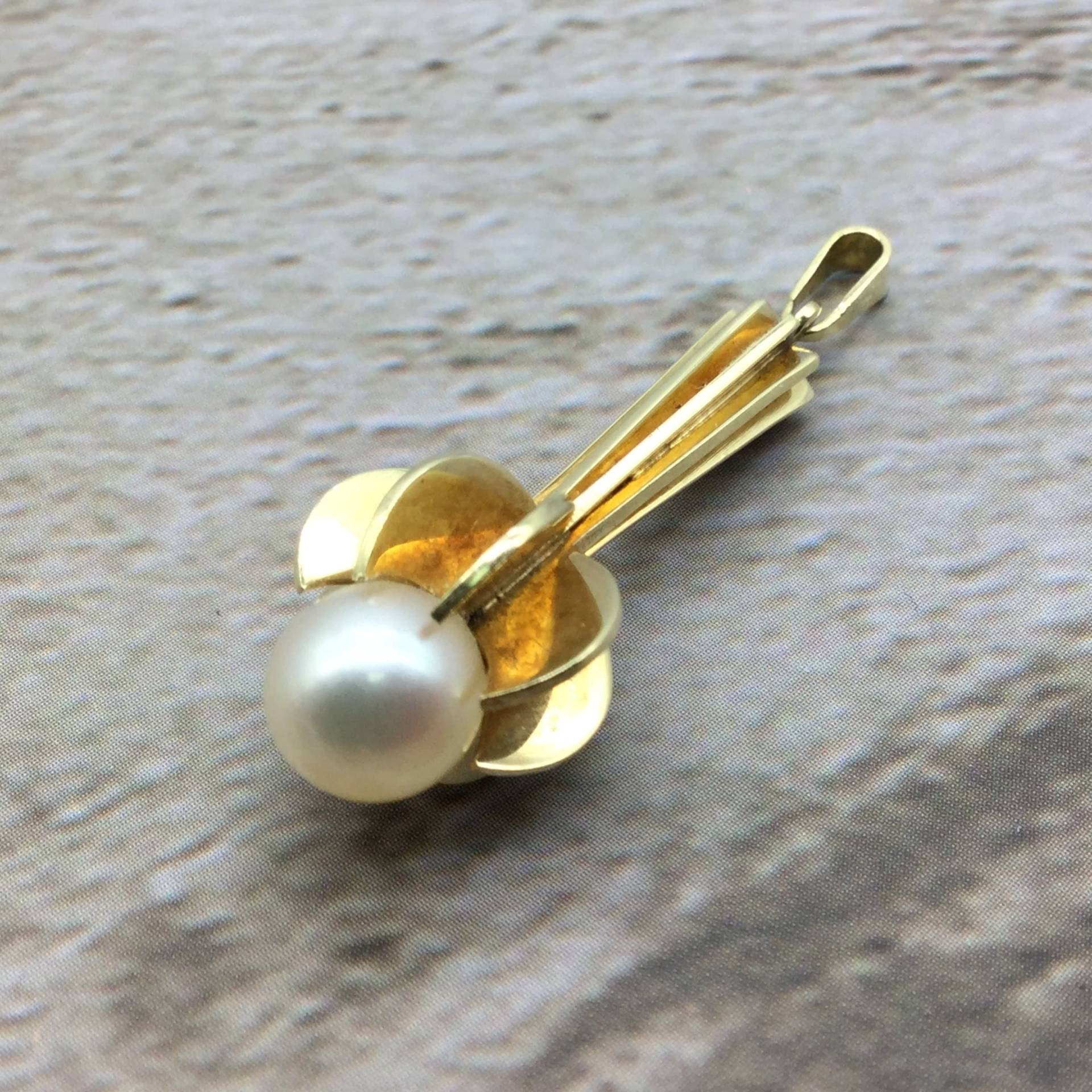 Vintage Perlenanhänger, Kettenanhänger, 585Er Gelbgold, 14 Karat | Vintage Pearl Pendant, 585 Yellow Gold, Carat von RiedAntik