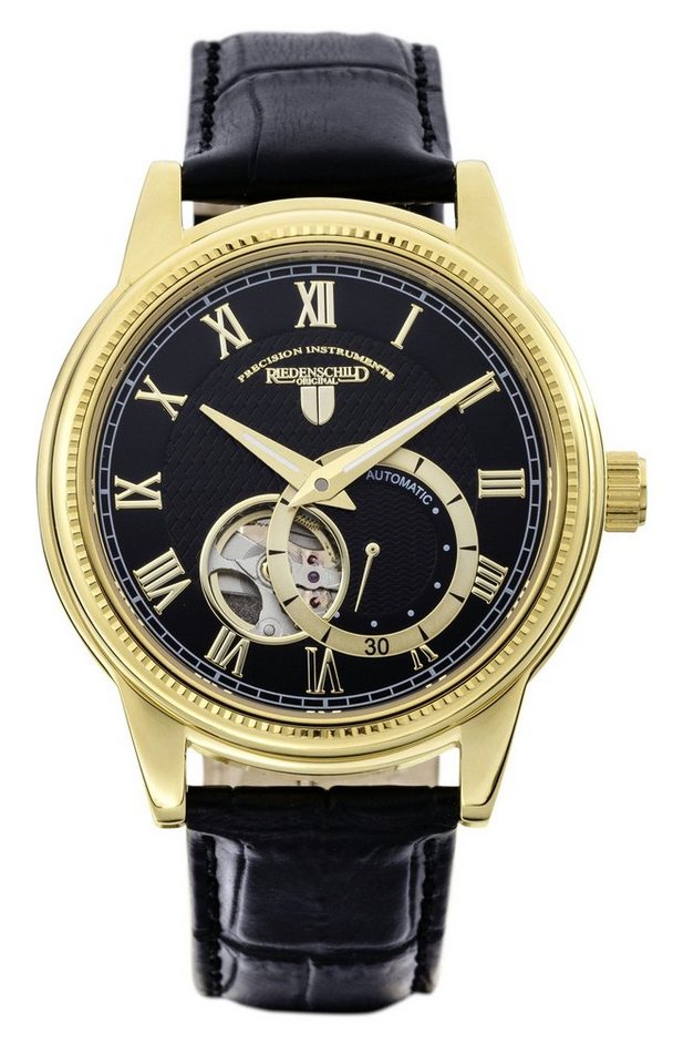 Riedenschild Automatikuhr RS7607-03 Herrenuhr IP-Gold Open Heart Lederband 42 mm von Riedenschild