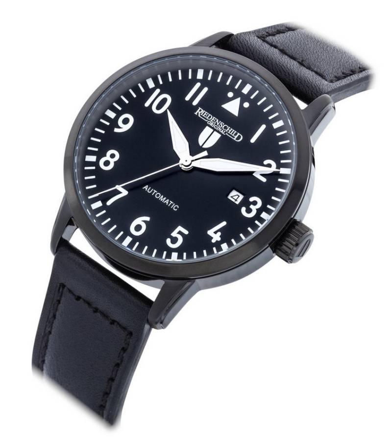 Riedenschild Automatikuhr RS7602-05 Herrenuhr Fliegeruhr 42 mm Schwarz Lederband von Riedenschild